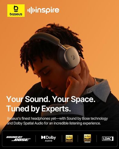 Baseus Inspire XH1 Adaptive Active Noise Cancelling Headphones, Sound by Bose, Dolby Audio, Premium Real-Time Adaptive ANC, Adaptive Tuning Rich Sound, Hi-Res Audio, 100H Playtime - Cosmic Black in Saudi Arabia
