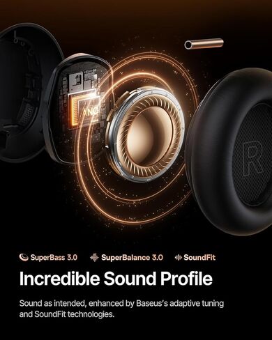 Baseus Inspire XH1 Adaptive Active Noise Cancelling Headphones, Sound by Bose, Dolby Audio, Premium Real-Time Adaptive ANC, Adaptive Tuning Rich Sound, Hi-Res Audio, 100H Playtime - Cosmic Black in Saudi Arabia