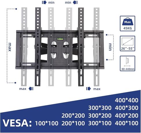 TV Wall Mount Full Motion Articulating Tilt Swivel Bracket for 26-55 Inch Screens 孔距 Up to 400x400 in Kuwait