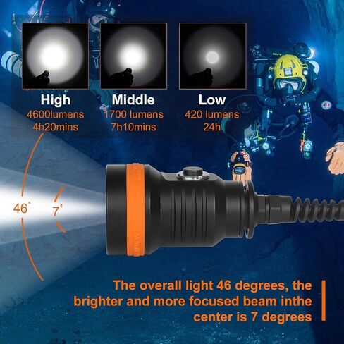 ORCATORCH D620 V2.0 2700 Lumen Primary Canister Dive Light 3 Modes Technical Diving Flashlight Underwater 150M Scuba Torch for Caving Wreck Diving in Kuwait