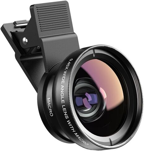 0.45X Wide Angle + 15X Macro 2-in-1 Universal Clip-On Phone Camera Lens for iPhone & Android – HD Optical Glass Cell-Phone-Lens-Attachments in Saudi Arabia