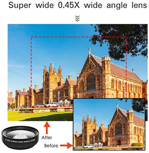 0.45X Wide Angle + 15X Macro 2-in-1 Universal Clip-On Phone Camera Lens for iPhone & Android – HD Optical Glass Cell-Phone-Lens-Attachments in Saudi Arabia