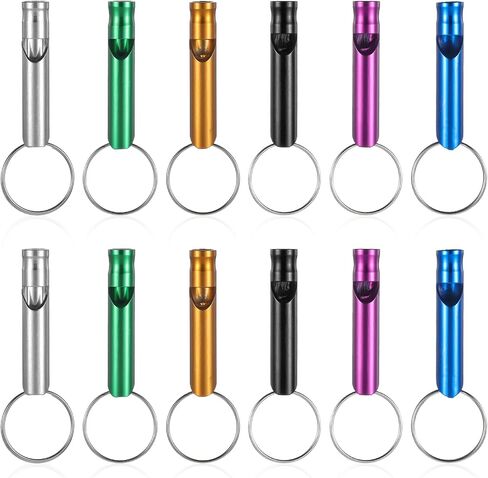 12 pcs Emergency Whistle with Key Chain, Extra Loud Safety Aluminum Safety Survival Whistles Keychain Emergency Whistle for Outdoor Sports Camping Hiking Boating Fishing,6 Colors in Saudi Arabia