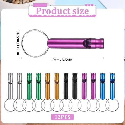 12 pcs Emergency Whistle with Key Chain, Extra Loud Safety Aluminum Safety Survival Whistles Keychain Emergency Whistle for Outdoor Sports Camping Hiking Boating Fishing,6 Colors in Saudi Arabia