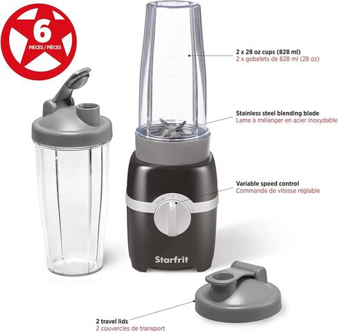 Starfrit Personal Blender - Two 828ml Cups - High, Low & Pulse Modes - 300W - Black in Saudi Arabia