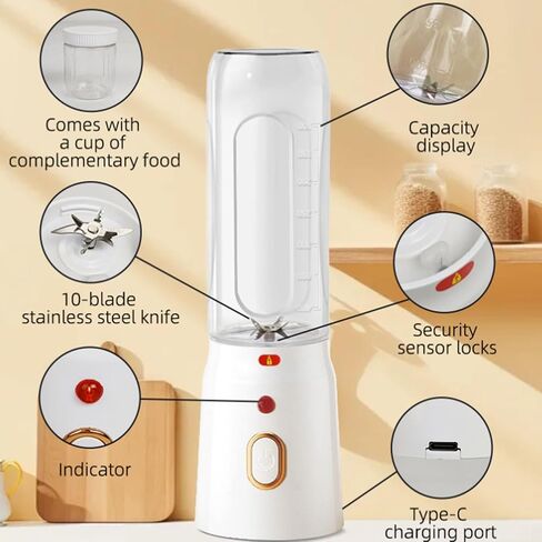 Smoothie & Shake Maker ، 17 أونصة (500 مل) الخلاط الشخصي مع 6 شفرات ، خلاط مصغرة USB-C قابلة لإعادة الشحن مع غطاء إضافي للسفر ، المكتب ، الصالة الرياضية in Kuwait