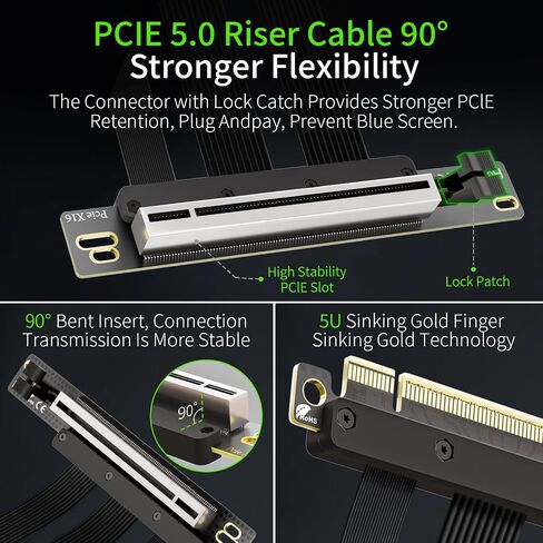 PCI-E 5.0 Riser Cable, PCIe 5.0 X16 High Speed Flexible GPU Riser Cable with PCI Express Port for GPU Extension Card, Length 20cm (Black) in Saudi Arabia