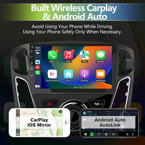 راديو سيارة لسيارة Ford Focus 2012-2017، شاشة لمس 9 بوصة Android 15 ستيريو مع بلوتوث GPS لاسلكي CarPlay Andriod Auto [2GB+64GB] in Kuwait