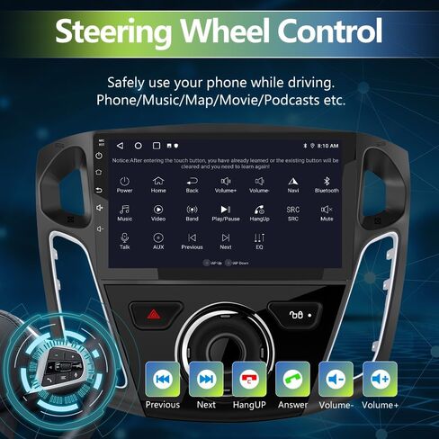 راديو سيارة لسيارة Ford Focus 2012-2017، شاشة لمس 9 بوصة Android 15 ستيريو مع بلوتوث GPS لاسلكي CarPlay Andriod Auto [2GB+64GB] in Kuwait