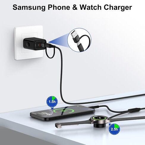 for Samsung Watch Charger Fast Charging Compatible Galaxy Watch 8/8 Classic/7/Ultra/6/5 Pro/5/4,2 in 2 USB C/A Samsung Phone Charger 6ft with 20W Dual Charging Block for Galaxy A17/A36/A56/S25 Ultra in Kuwait
