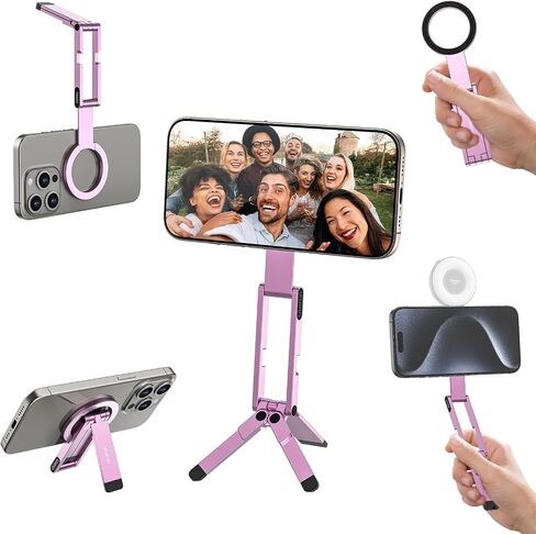 ULANZI MA60 Magnetic Phone Tripod Stand for iPhone, Aluminium Mini Tripod | Pocket Cell Phone Stand, N52 Strong Magnet, 8mm for Travel Vlog, Foldable Selfie Stick for iPhone 17 16 15 14 Series, Black in Kuwait