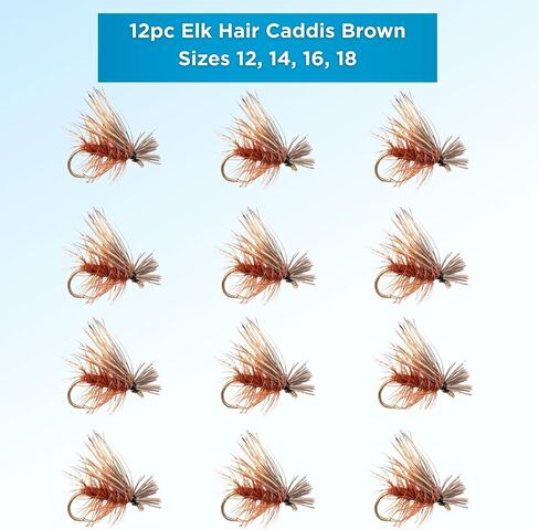 Elk Hair Caddis Dry Fly 12 Pack Brown and Olive - Hook Size 12-18, Flies for Fishing Trout Assortment, Fly Fishing Accessories, Floatant Hackle in Kuwait