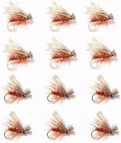 Elk Hair Caddis Dry Fly 12 Pack Brown and Olive - Hook Size 12-18, Flies for Fishing Trout Assortment, Fly Fishing Accessories, Floatant Hackle in Kuwait