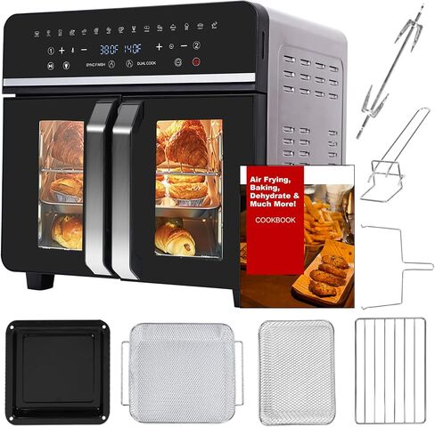 24qt الهواء المقلاة الكبيرة محمصة التحرير والسرد - فرنسي Double Door Airfryer ، 15 وظيفة الطهي تلمس منطقة مزدوجة التحكم في الفرن الكهربائي ، مقلي هواء من الفولاذ المقاوم للصدأ الفرن 13 ملحقات وكتاب طبخ in Saudi Arabia