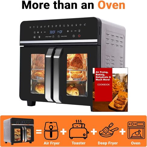 24qt الهواء المقلاة الكبيرة محمصة التحرير والسرد - فرنسي Double Door Airfryer ، 15 وظيفة الطهي تلمس منطقة مزدوجة التحكم في الفرن الكهربائي ، مقلي هواء من الفولاذ المقاوم للصدأ الفرن 13 ملحقات وكتاب طبخ in Saudi Arabia