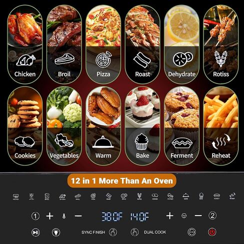 24qt الهواء المقلاة الكبيرة محمصة التحرير والسرد - فرنسي Double Door Airfryer ، 15 وظيفة الطهي تلمس منطقة مزدوجة التحكم في الفرن الكهربائي ، مقلي هواء من الفولاذ المقاوم للصدأ الفرن 13 ملحقات وكتاب طبخ in Saudi Arabia