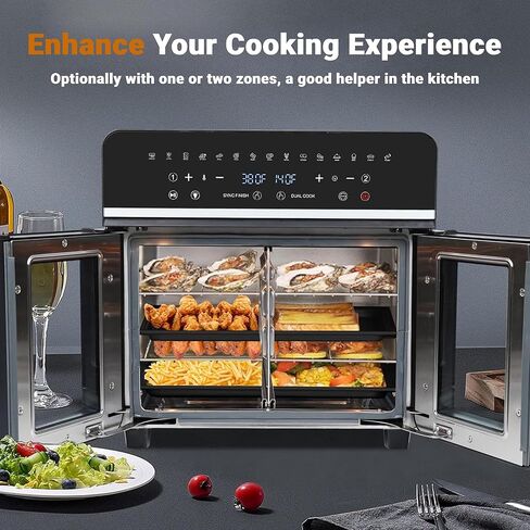 24qt الهواء المقلاة الكبيرة محمصة التحرير والسرد - فرنسي Double Door Airfryer ، 15 وظيفة الطهي تلمس منطقة مزدوجة التحكم في الفرن الكهربائي ، مقلي هواء من الفولاذ المقاوم للصدأ الفرن 13 ملحقات وكتاب طبخ in Saudi Arabia