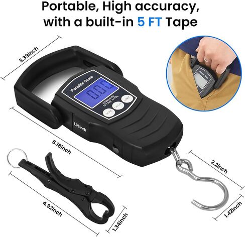 Digital Fish Scale, 75KG （165LB） Professional Fishing Scale Luggage Scale & Fish Lip Gripper Set with 5FT Tape Measure (with A Lip GRIPER) in Saudi Arabia