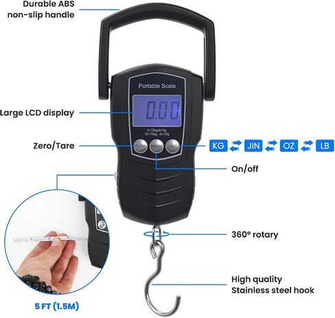 Digital Fish Scale, 75KG （165LB） Professional Fishing Scale Luggage Scale & Fish Lip Gripper Set with 5FT Tape Measure (with A Lip GRIPER) in Saudi Arabia