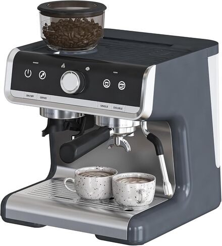 20 Bar Barista-Grade Espresso Machine with Conical Burr Grinder & Steam Wand - PID Control Stainless Steel Coffee Maker with 95oz Detachable Tank for Latte, Cappuccino, Home Cafe, Gray in Kuwait