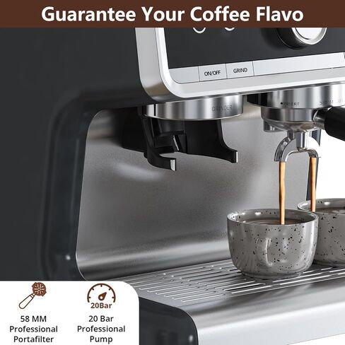 20 Bar Barista-Grade Espresso Machine with Conical Burr Grinder & Steam Wand - PID Control Stainless Steel Coffee Maker with 95oz Detachable Tank for Latte, Cappuccino, Home Cafe, Gray in Kuwait