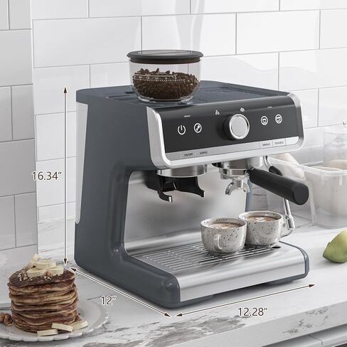 20 Bar Barista-Grade Espresso Machine with Conical Burr Grinder & Steam Wand - PID Control Stainless Steel Coffee Maker with 95oz Detachable Tank for Latte, Cappuccino, Home Cafe, Gray in Kuwait
