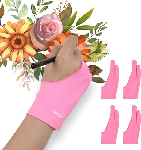 OTraki Drawing Glove 4 Pack Artist Glove for Drawing Tablet with Two-Finger Gloves for iPad Sketching Painting Graphics Pad for Left and Right Hand Pink, 3.03x8.07 inch in Kuwait