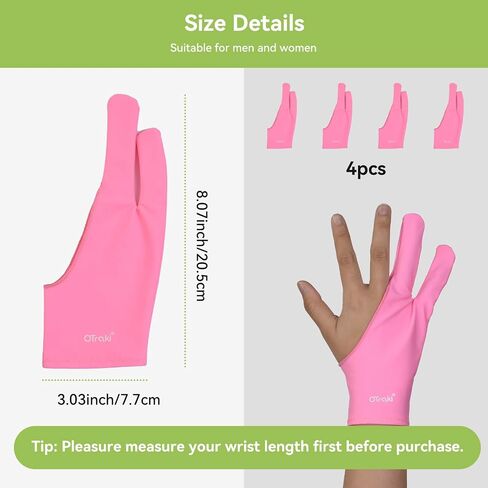 OTraki Drawing Glove 4 Pack Artist Glove for Drawing Tablet with Two-Finger Gloves for iPad Sketching Painting Graphics Pad for Left and Right Hand Pink, 3.03x8.07 inch in Kuwait