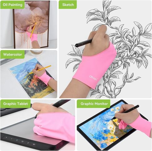 OTraki Drawing Glove 4 Pack Artist Glove for Drawing Tablet with Two-Finger Gloves for iPad Sketching Painting Graphics Pad for Left and Right Hand Pink, 3.03x8.07 inch in Kuwait