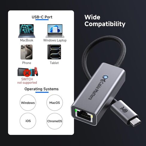 Cable Matters USB C to Ethernet Adapter, Gigabit Ethernet to USB C Network Adapter for 1000Mbps, Compatible with MacBook Pro, iPhone 16 Pro/Max, iPad Pro, Dell XPS, Surface, and More in Saudi Arabia