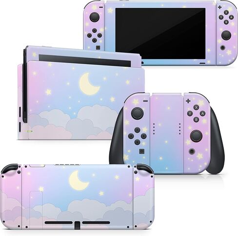 Tacky Design BlueClouds Skin for Nintendo Switch OLED Skin - Vinyl 3M Nintendo Switch OLED Stickers Set - Cute Moon Switch OLED Skin for Console, Dock, Joy Con Wrap - Decal Full Wrap in Kuwait