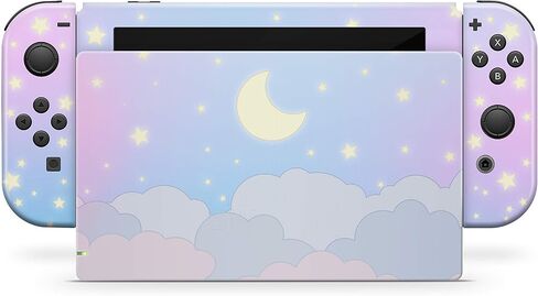 Tacky Design BlueClouds Skin for Nintendo Switch OLED Skin - Vinyl 3M Nintendo Switch OLED Stickers Set - Cute Moon Switch OLED Skin for Console, Dock, Joy Con Wrap - Decal Full Wrap in Kuwait