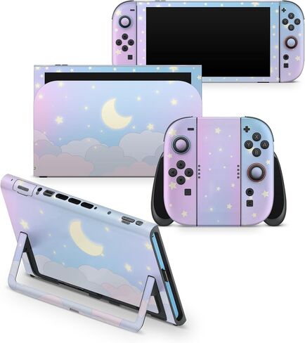 Tacky Design BlueClouds Skin for Nintendo Switch OLED Skin - Vinyl 3M Nintendo Switch OLED Stickers Set - Cute Moon Switch OLED Skin for Console, Dock, Joy Con Wrap - Decal Full Wrap in Kuwait