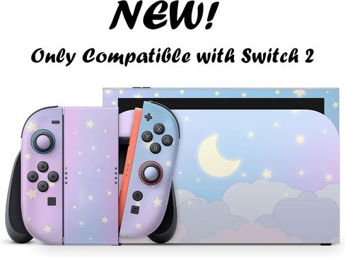 Tacky Design BlueClouds Skin for Nintendo Switch OLED Skin - Vinyl 3M Nintendo Switch OLED Stickers Set - Cute Moon Switch OLED Skin for Console, Dock, Joy Con Wrap - Decal Full Wrap in Kuwait