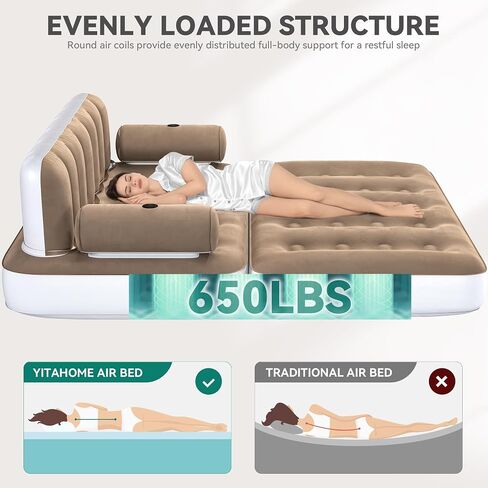 YITAHOME Queen Size Inflatable Sofa Bed with Headboard and Pump, Convertible Blow Up Couch, 2-in-1 Brown Air Sofa Bed for Home, Camping, and Guests, Brown in Saudi Arabia