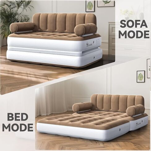 YITAHOME Queen Size Inflatable Sofa Bed with Headboard and Pump, Convertible Blow Up Couch, 2-in-1 Brown Air Sofa Bed for Home, Camping, and Guests, Brown in Saudi Arabia