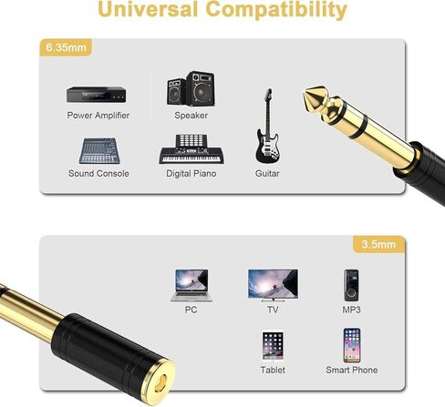 6.35 مم (1/4 بوصة) ذكر إلى 3.5 مم (1/8 بوصة) محول صوتية ستيريو الإناث لسماعات الغيتار أمبير ، الذهب مطلي 4 حزمة in Kuwait