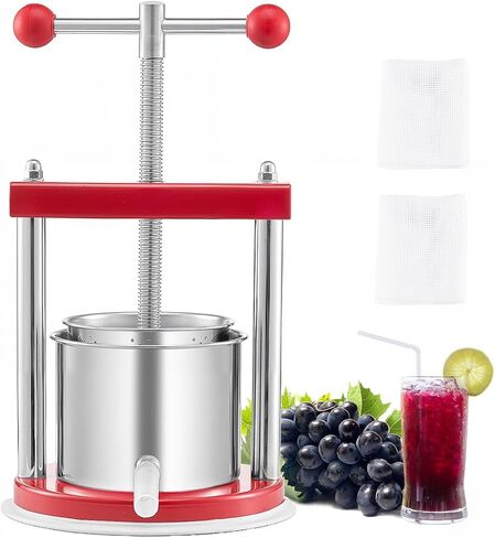 VEVOR 0.44 Gal/1.65L Fruit Wine Press, 2 Stainless Steel Barrels, Manual Juice Maker, Cider Apple Grape Tincture Honey Olive Oil Making Press with T-Handle for Outdoor Kitchen Home in Saudi Arabia