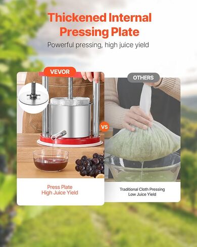 VEVOR 0.44 Gal/1.65L Fruit Wine Press, 2 Stainless Steel Barrels, Manual Juice Maker, Cider Apple Grape Tincture Honey Olive Oil Making Press with T-Handle for Outdoor Kitchen Home in Saudi Arabia