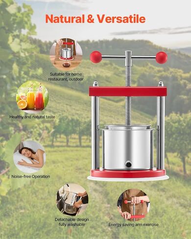 VEVOR 0.44 Gal/1.65L Fruit Wine Press, 2 Stainless Steel Barrels, Manual Juice Maker, Cider Apple Grape Tincture Honey Olive Oil Making Press with T-Handle for Outdoor Kitchen Home in Saudi Arabia
