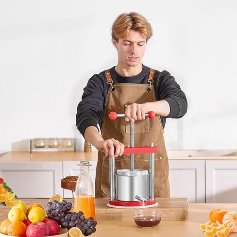 VEVOR 0.44 Gal/1.65L Fruit Wine Press, 2 Stainless Steel Barrels, Manual Juice Maker, Cider Apple Grape Tincture Honey Olive Oil Making Press with T-Handle for Outdoor Kitchen Home in Saudi Arabia