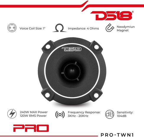 DS18 PRO -TWN1 - Titanium High Compression Neodymium Slim Super Bullet Twitter 1 "240W MAX 120W RMS مع بنيت مكبرات الصوت المتقاطعة هي الأفضل في سوق الصوت المحترف (متحدث واحد) (متجدد) in Kuwait