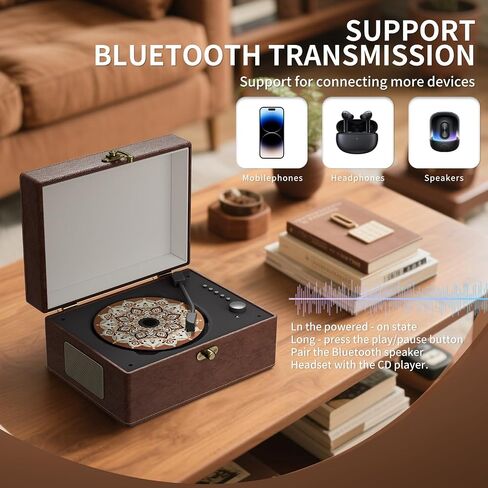 Vintage Leather Portable CD Player with Bluetooth & Remote Control - Wireless Bluetooth CD Player for Home, USB/AUX/Headphone Jack, Built-in Speakers, Red in Saudi Arabia
