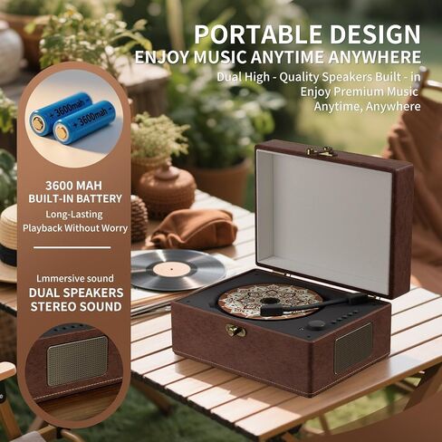 Vintage Leather Portable CD Player with Bluetooth & Remote Control - Wireless Bluetooth CD Player for Home, USB/AUX/Headphone Jack, Built-in Speakers, Red in Saudi Arabia