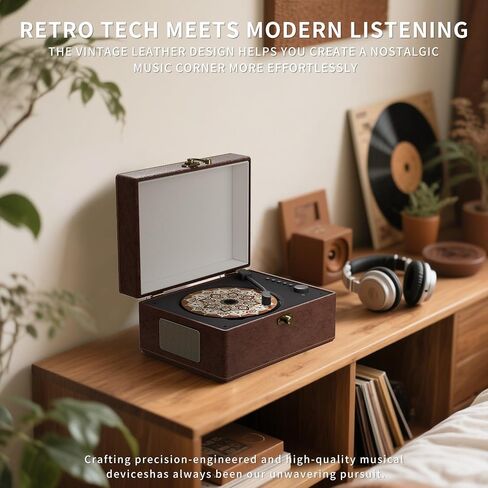 Vintage Leather Portable CD Player with Bluetooth & Remote Control - Wireless Bluetooth CD Player for Home, USB/AUX/Headphone Jack, Built-in Speakers, Red in Saudi Arabia
