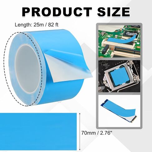 PATIKIL Thermal Adhesive Tape, 25m x 70mm x 0.2mm Double Side Adhesive Thermal Conductive Tape for Heatsink LED GPU Modules Computer CPU IC Chip, Blue in Saudi Arabia