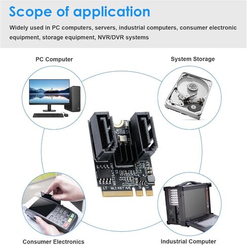 M.2 (A+E Key) إلى 2 منفذي SATA3.0 6G مضاعف برنامج تشغيل مجاني مع كابلات SATA 2x لبطاقات تمديد منفذ محرك الأقراص الصلبة اللوحة الأم SATA in Kuwait