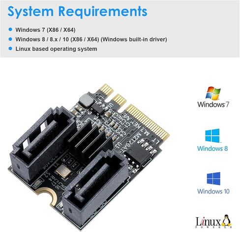 M.2 (A+E Key) إلى 2 منفذي SATA3.0 6G مضاعف برنامج تشغيل مجاني مع كابلات SATA 2x لبطاقات تمديد منفذ محرك الأقراص الصلبة اللوحة الأم SATA in Kuwait