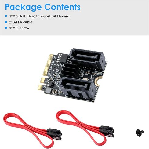M.2 (A+E Key) إلى 2 منفذي SATA3.0 6G مضاعف برنامج تشغيل مجاني مع كابلات SATA 2x لبطاقات تمديد منفذ محرك الأقراص الصلبة اللوحة الأم SATA in Kuwait