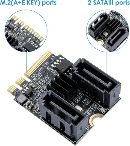 M.2 (A+E Key) إلى 2 منفذي SATA3.0 6G مضاعف برنامج تشغيل مجاني مع كابلات SATA 2x لبطاقات تمديد منفذ محرك الأقراص الصلبة اللوحة الأم SATA in Saudi Arabia